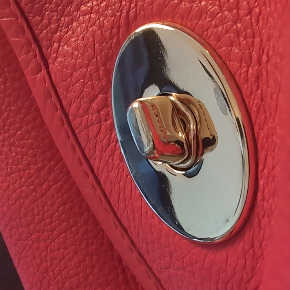 Coach Madison Pebbled Leather Gold Tone Chain Strap Crossbody Purse Cardinal Red - Picture 7 of 15